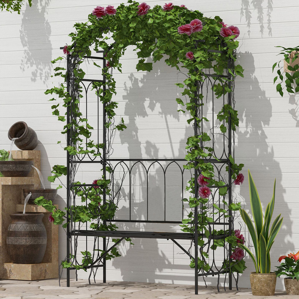 Outsunny 2 Seater 6.5 x 3.7 x 1.3ft Vintage Garden Arbour with Trellis Side Image 1