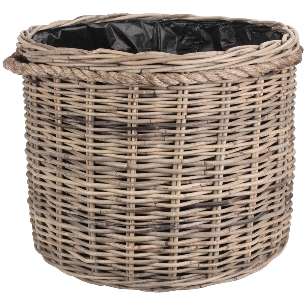 Red Hamper Large Rope Handled Plastic Lined Rattan Round Planter Image 1