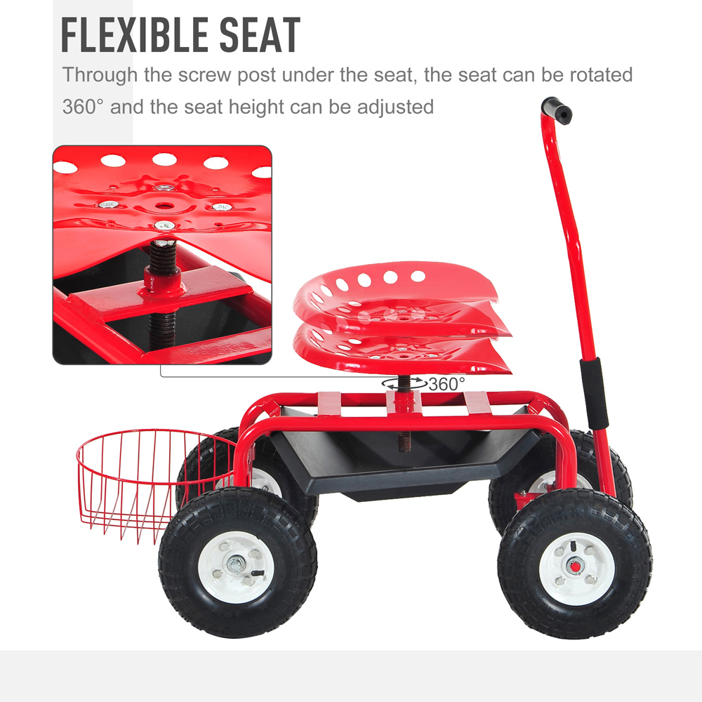 Outsunny Red Swivel Garden Trolley 150kg Image 4
