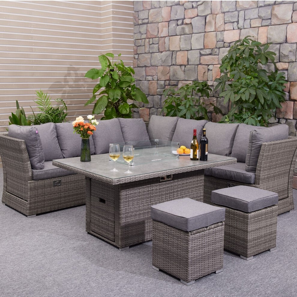 Malay Deluxe Malay New Hampshire 6 Seater Grey Wicker Fire Pit Garden Lounge Set Image 1