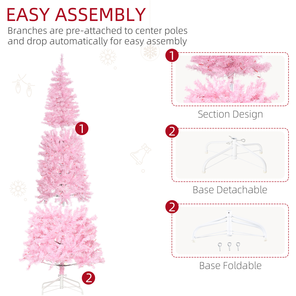 Everglow Warm LED Pre-Lit Tall Pink Pencil Slim Artificial Christmas Tree 7ft Image 6
