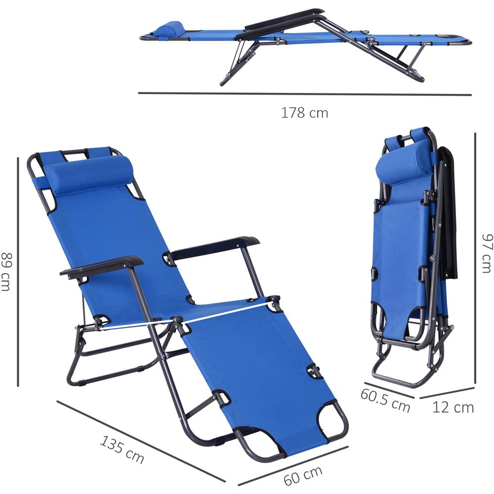 Outsunny 2 in 1 Blue Folding Recliner Chair and Sun Lounger Image 7