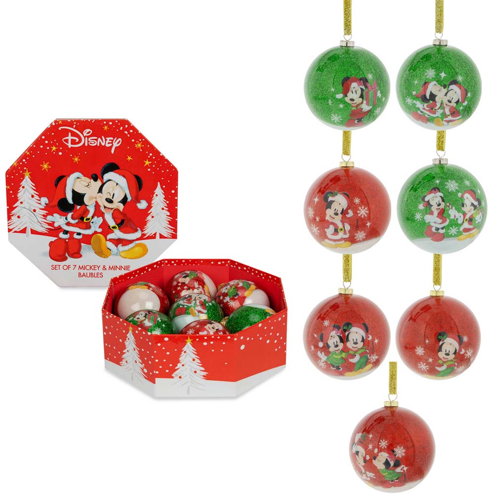 Disney Mickey and Minnie Multicolour Baubles 7 Pack Image 1