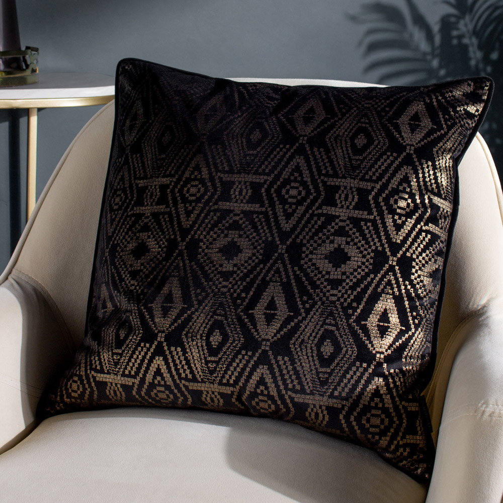 Paoletti Tayanna Black Velvet Touch Piped Cushion Image 2