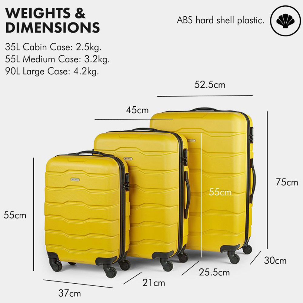 VonHaus Set of 3 Yellow Hard Shell Luggage Image 7
