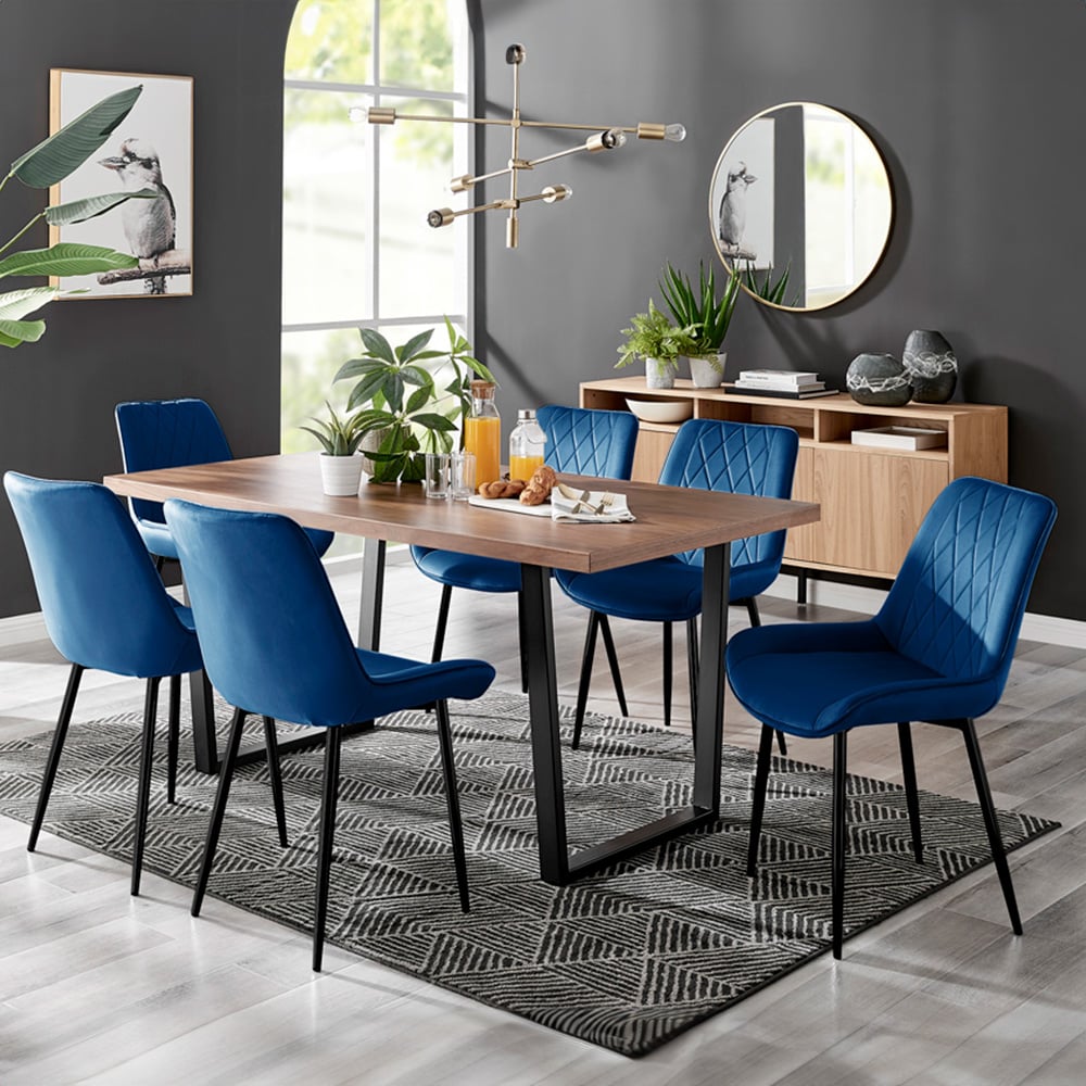 Furniturebox Solo Cesano 6 Seater Dining Set Navy Blue Image 1