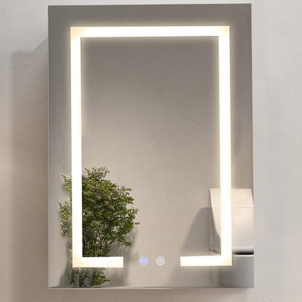 Living and Home White Minimalist Design LED Mirror Bathroom Cabinet Image 1