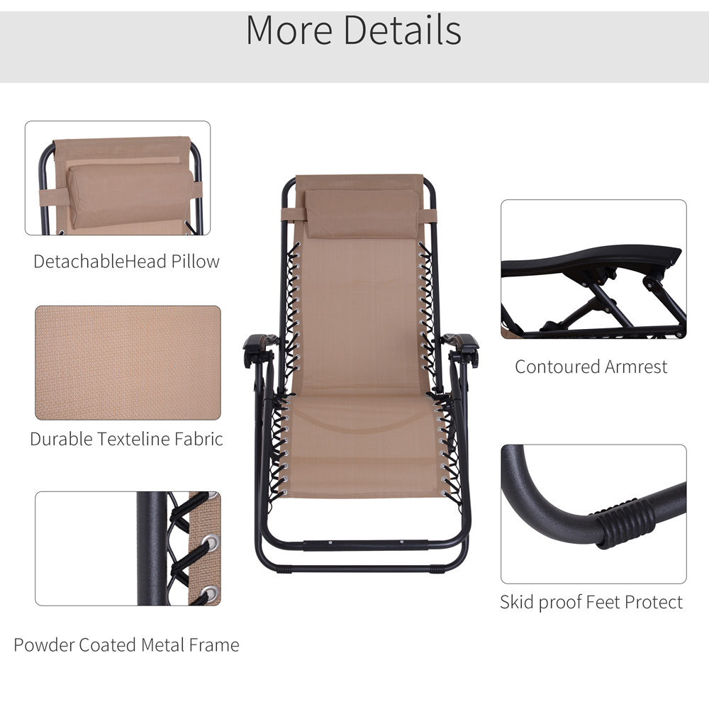 Outsunny Beige Zero Gravity Folding Recliner Chair Image 6