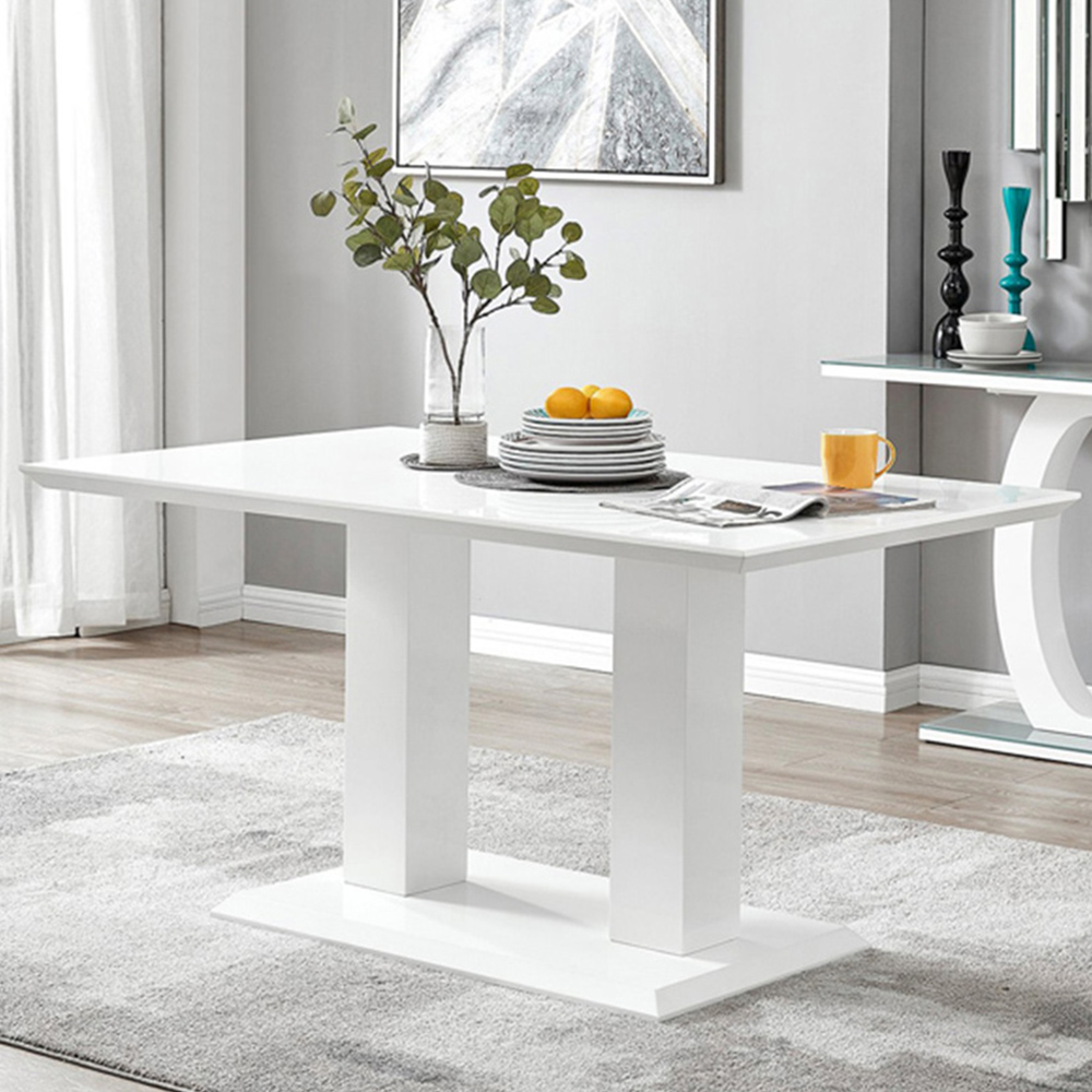 Furniturebox Molini Valera 6 Seater Dining Set White High Gloss and White Image 2