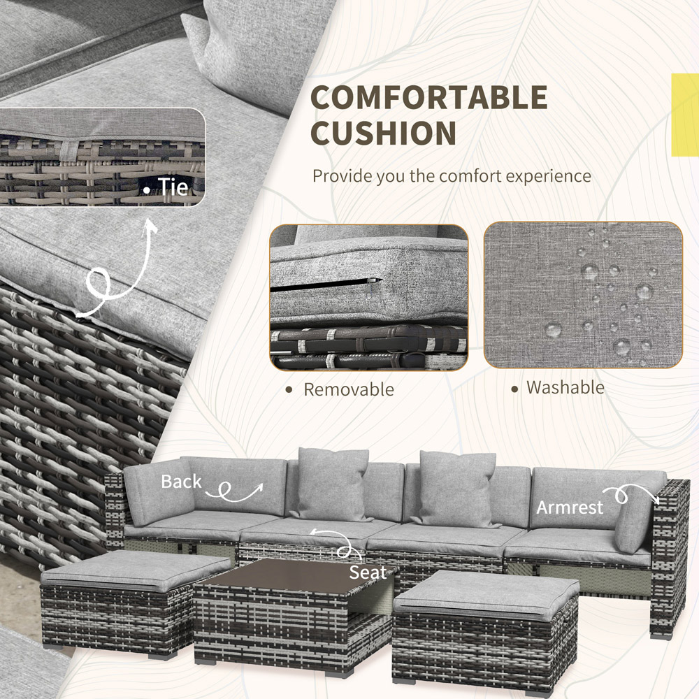 Outsunny 6 Seater Mixed Grey Rattan Sofa Lounge Set Image 6