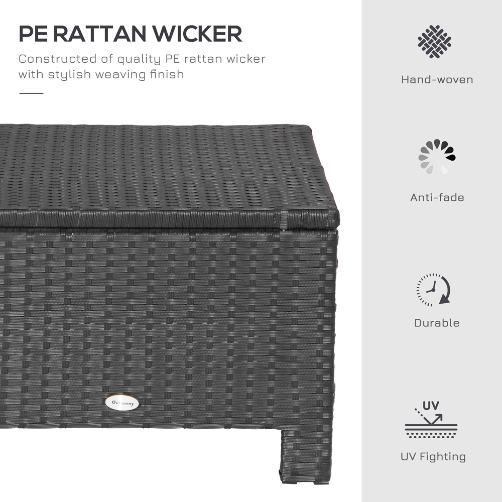 Outsunny Black PE Rattan Footstool with Padded Seat Image 6