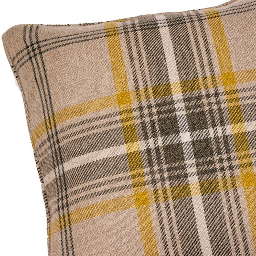 Paoletti Aviemore Ochre Yellow Tartan Faux Wool Cushion Image 2
