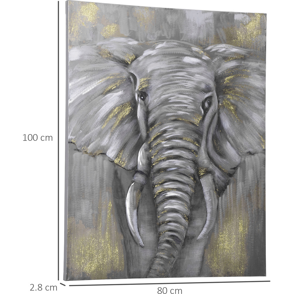 HOMCOM Hand-Painted Grey African Elephant Wall Art Canvas 100 x 80cm Image 8