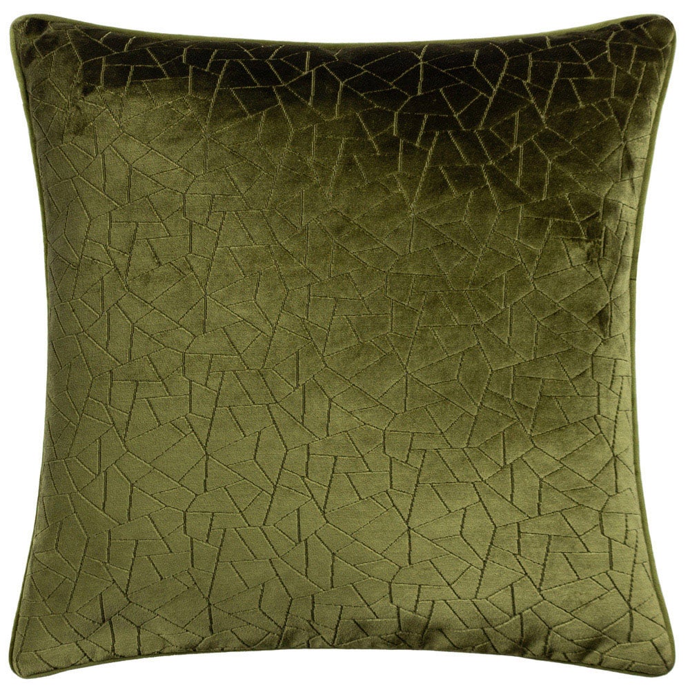Hoem Malans Olive Cut Velvet Piped Cushion Image 1