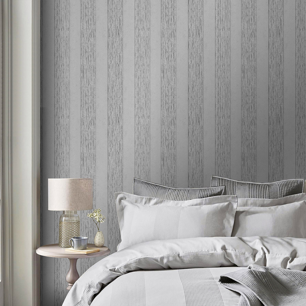 Muriva Serena Stripe Silver Wallpaper Image 3