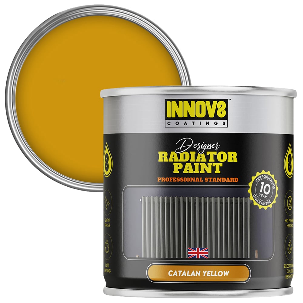 Innov8 Coatings Designer Radiator Catalan Yellow Satin Paint 750ml Image 1