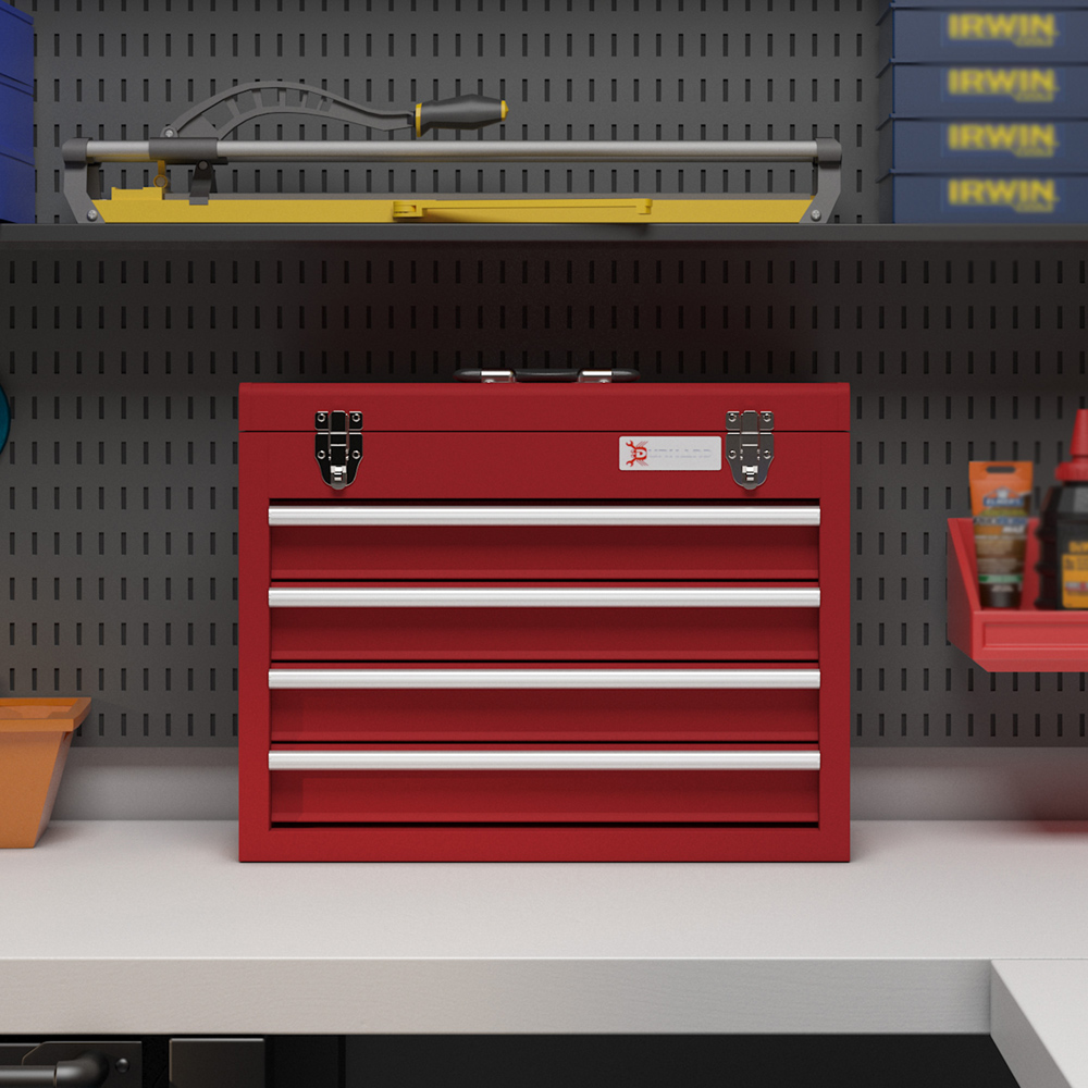 Durhand 4 Drawer Red Lockable Metal Tool Chest Image 6