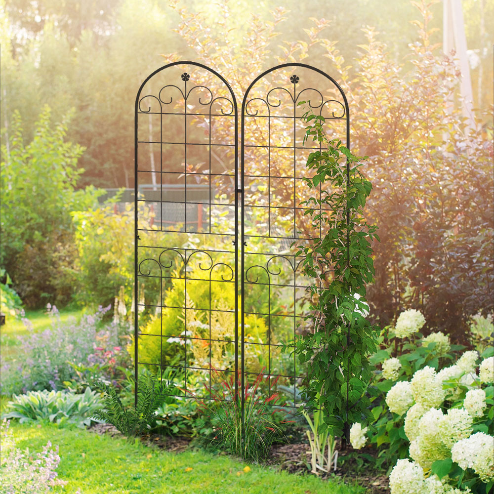 Outsunny Metal Floral Design Trellis Frames Garden Planter 2 Pack Image 2