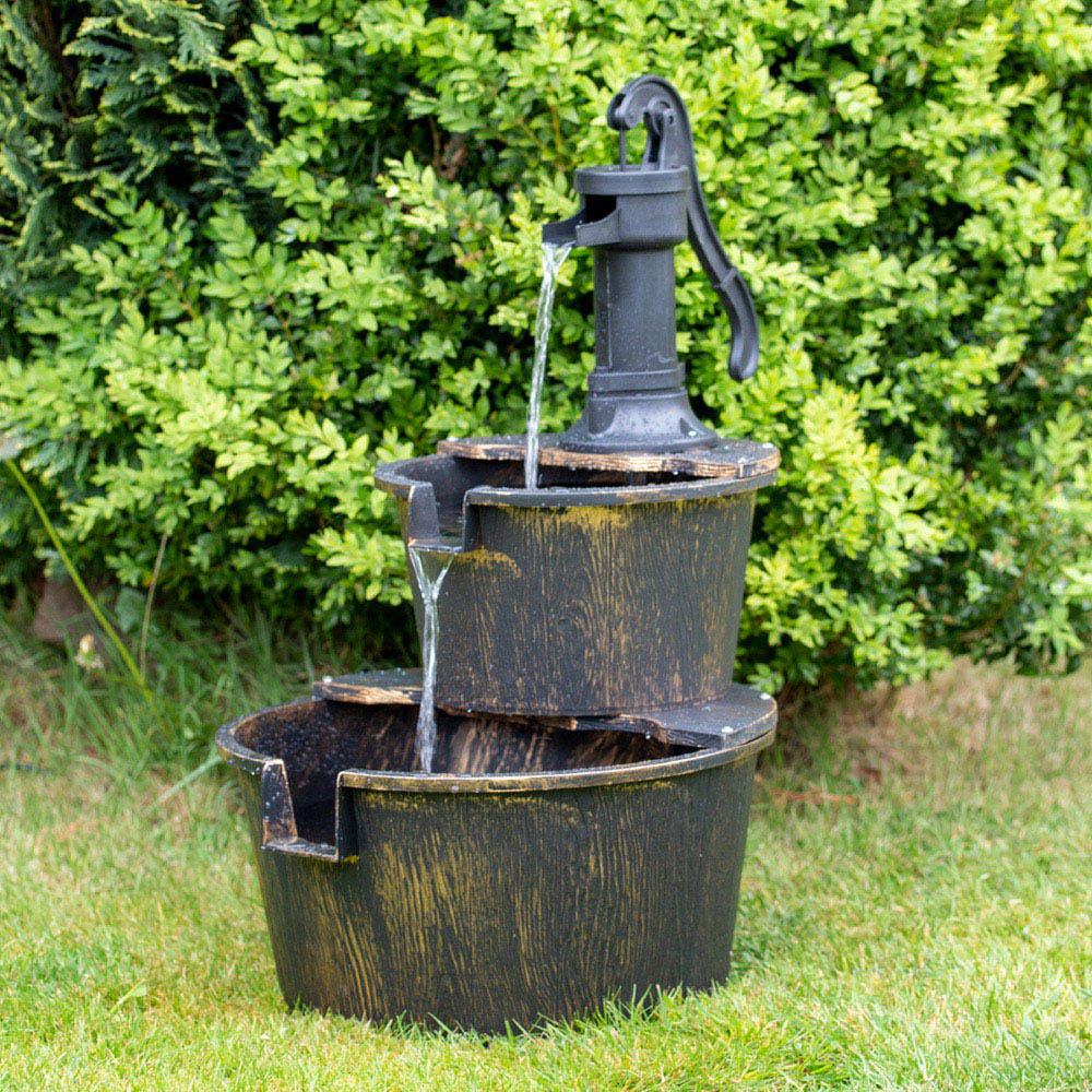 Gardenkraft 2 Tier Barrel Water Feature with 2.55m Cable Image 2