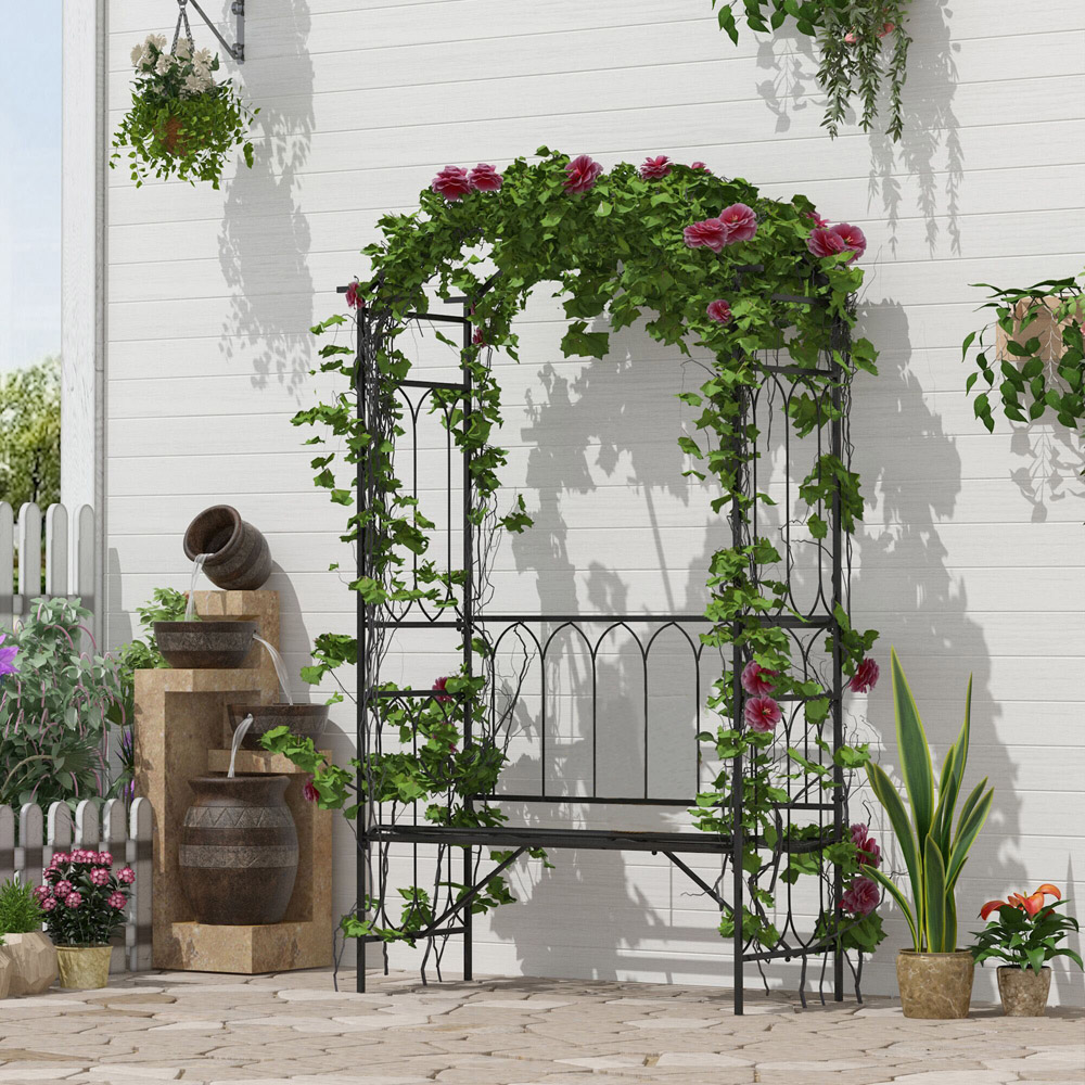 Outsunny 2 Seater 6.5 x 3.7 x 1.3ft Vintage Garden Arbour with Trellis Side Image 6