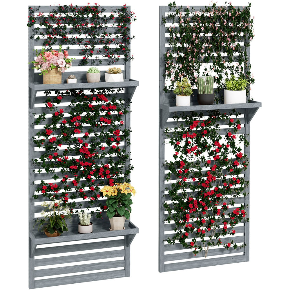 Outsunny Grey Wall Mounted Plant Stand with Trellis Set of 2 Image 1