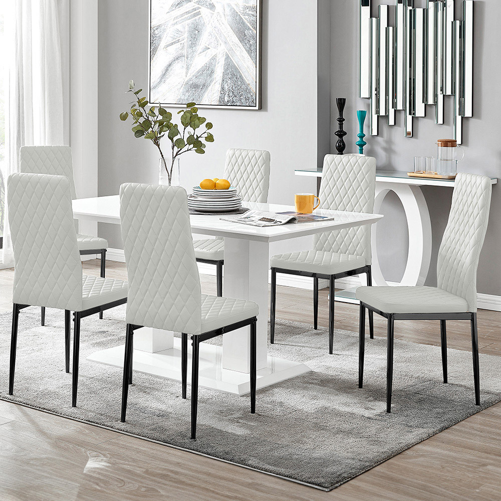 Furniturebox Molini Valera 6 Seater Dining Set White High Gloss and White Image 1