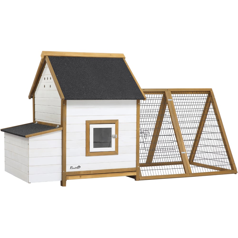 PawHut White and Grey Hen House with Nesting Box and Removable Tray Image 1