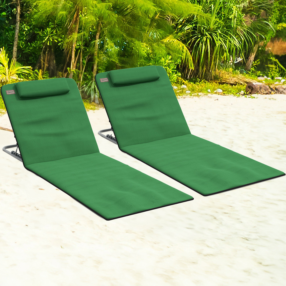 Outsunny Set of 2 Green Adjustable Folding Sun Lounger Image 1