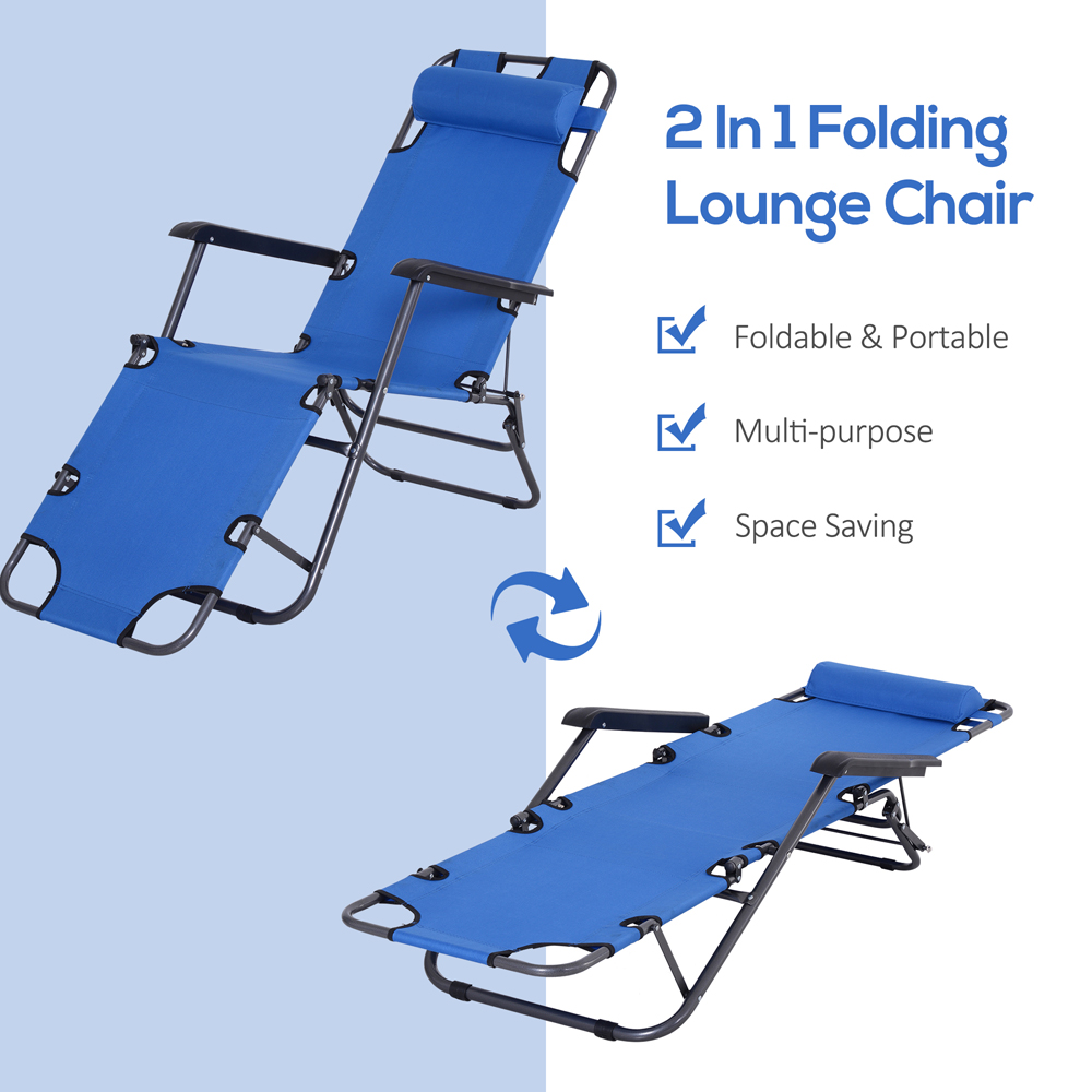 Outsunny 2 in 1 Blue Folding Recliner Chair and Sun Lounger Image 4