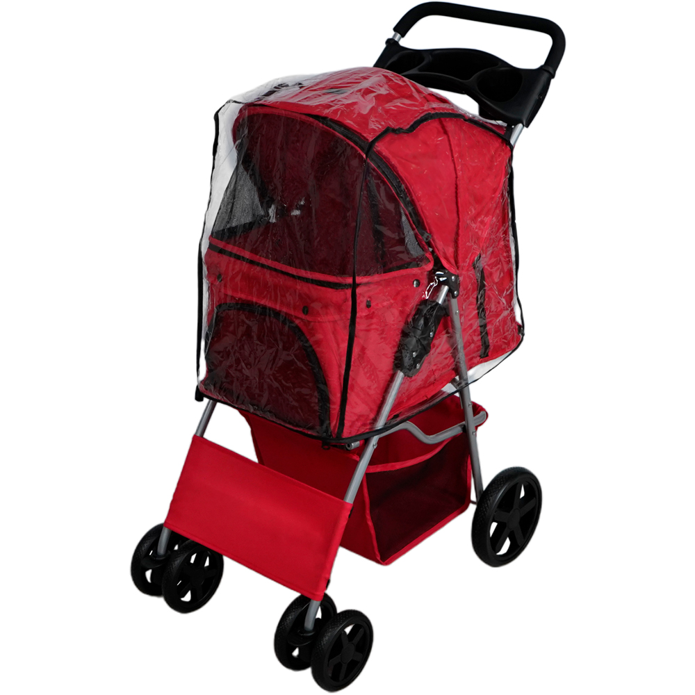 Monster Shop Red Pet Stroller with Rain Cover Image 3