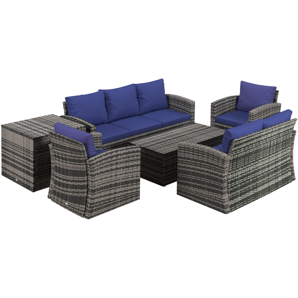 Outsunny 7 Seater Navy Blue Rattan Sofa Lounge Set with Storage Image 2