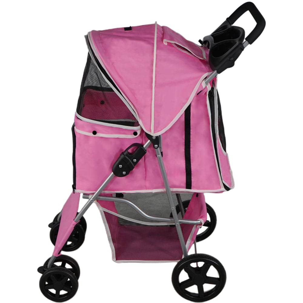 Monster Shop Pink Pet Stroller with Rain Cover Image 2