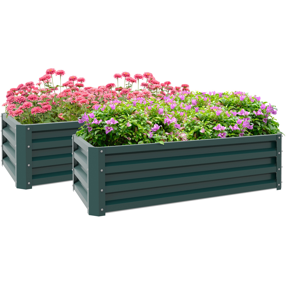 Outsunny Green Steel Raised Planter 2 Pack Image 1