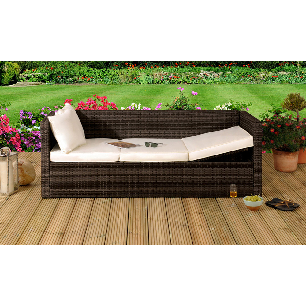 Brooklyn 3 Seater Brown Rattan Sun Lounger Storage Sofa with Cover Image 2