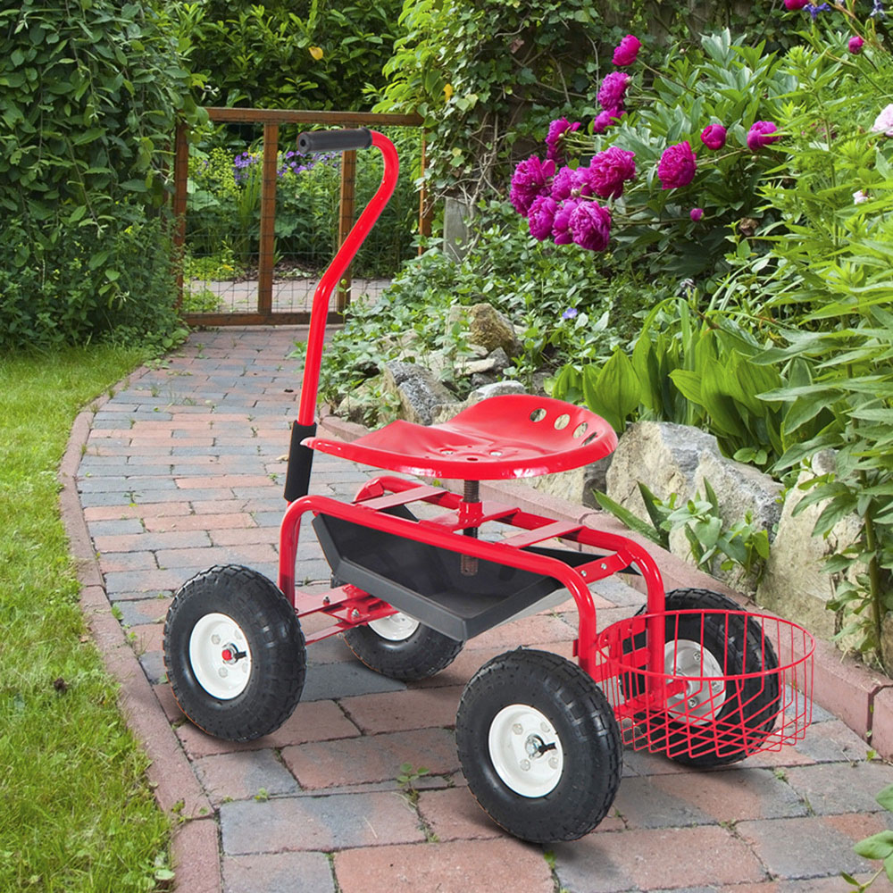 Outsunny Red Swivel Garden Trolley 150kg Image 2