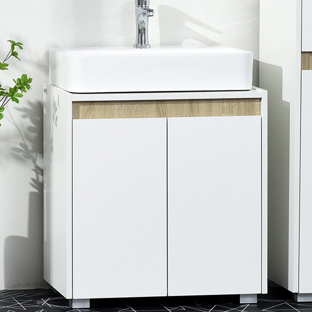 Kleankin White Modern Bathroom Sink Cabinet Image 1