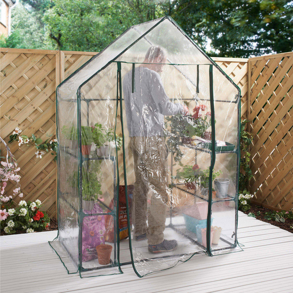 Gardenkraft PVC Plastic 4.7 x 2.4ft Walk In Greenhouse with Shelves Image 5