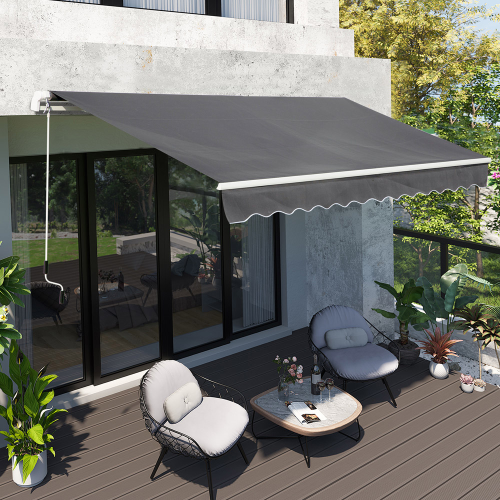 Outsunny Grey Retractable Manual Awning 4 x 2.5m Image 1