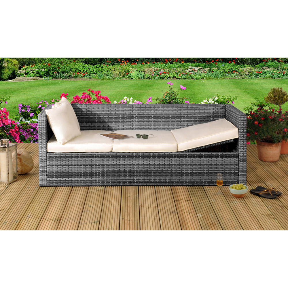 Brooklyn 3 Seater Grey Rattan Sun Lounger Storage Sofa with Cover Image 2