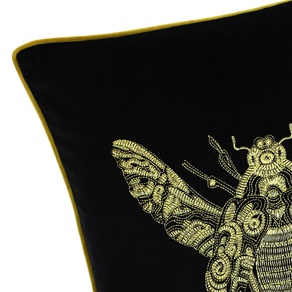 Paoletti Cerana Black Embroidered Velvet Cushion Image 2