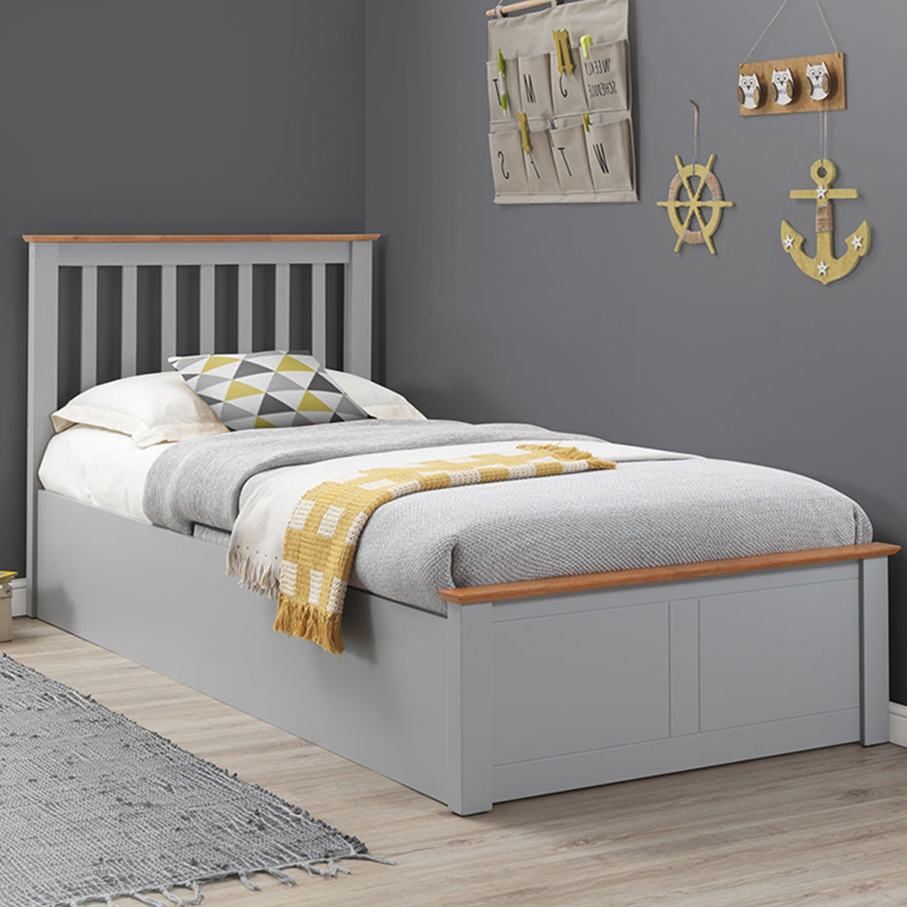 Francis Single Grey Wooden Ottoman Bed Image 1