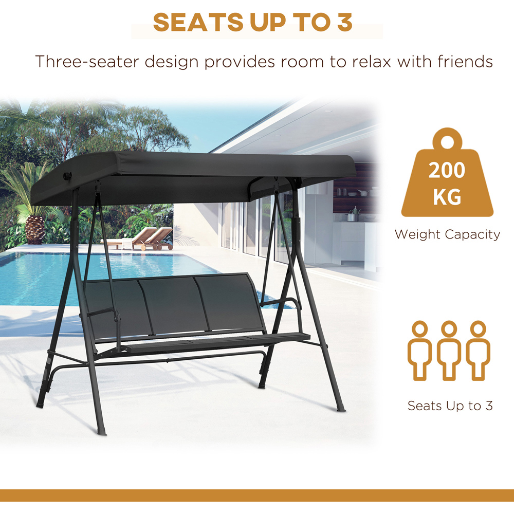 Outsunny 3 Seater Black Swing Chair with Canopy Image 7