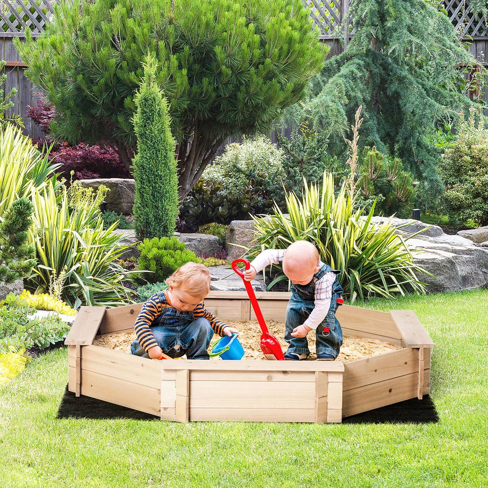 Outsunny Kids Wooden Sandbox with Cover Image 2