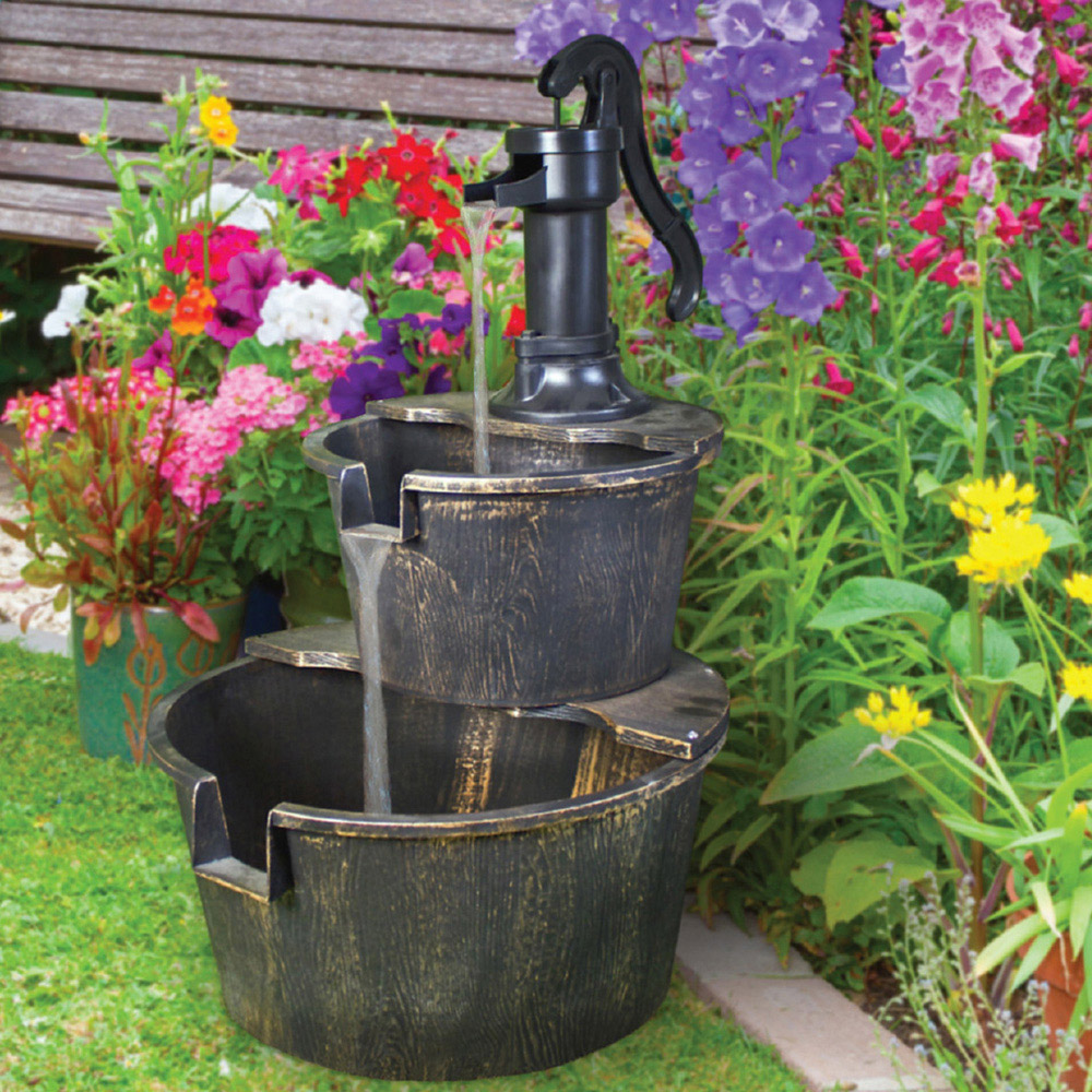 Gardenkraft 2 Tier Barrel Water Feature with 2.55m Cable Image 3