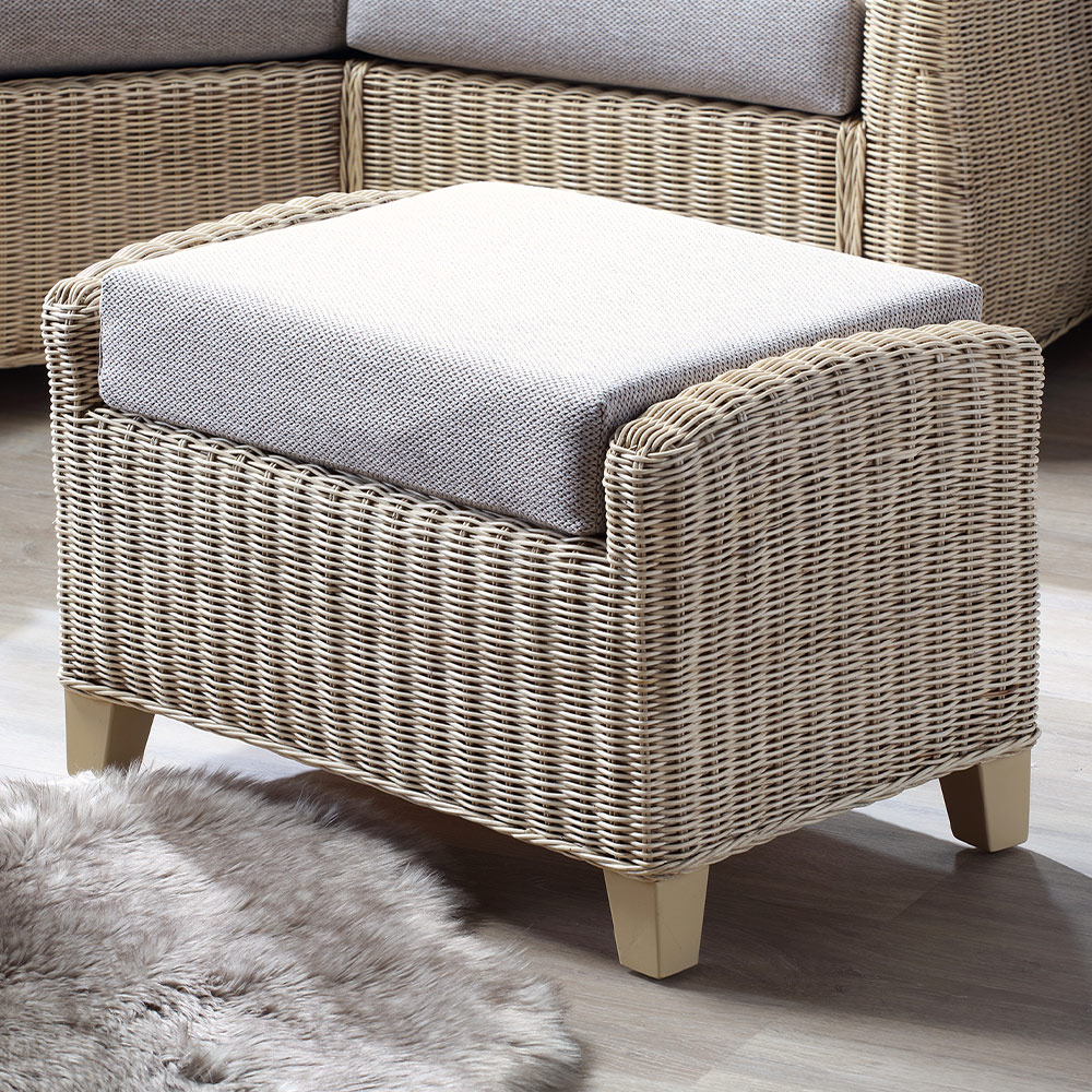 Desser Corsica Natural Rattan Biscuit Fabric Footstool with Storage Compartment Image 1