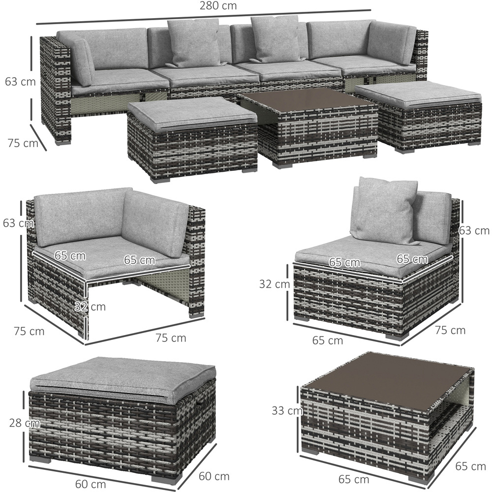 Outsunny 6 Seater Mixed Grey Rattan Sofa Lounge Set Image 7