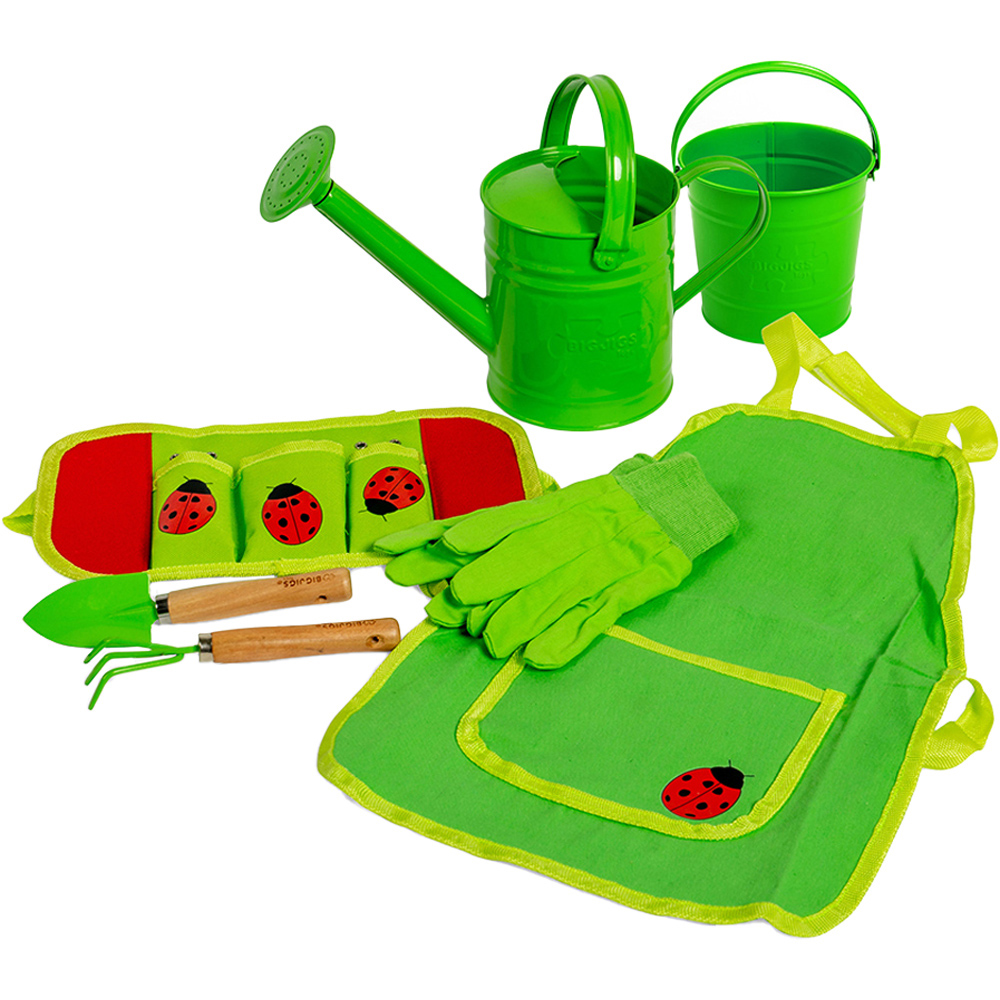 Bigjigs Toys Kids Green 7 Piece Gardening Starter Pack Image 1