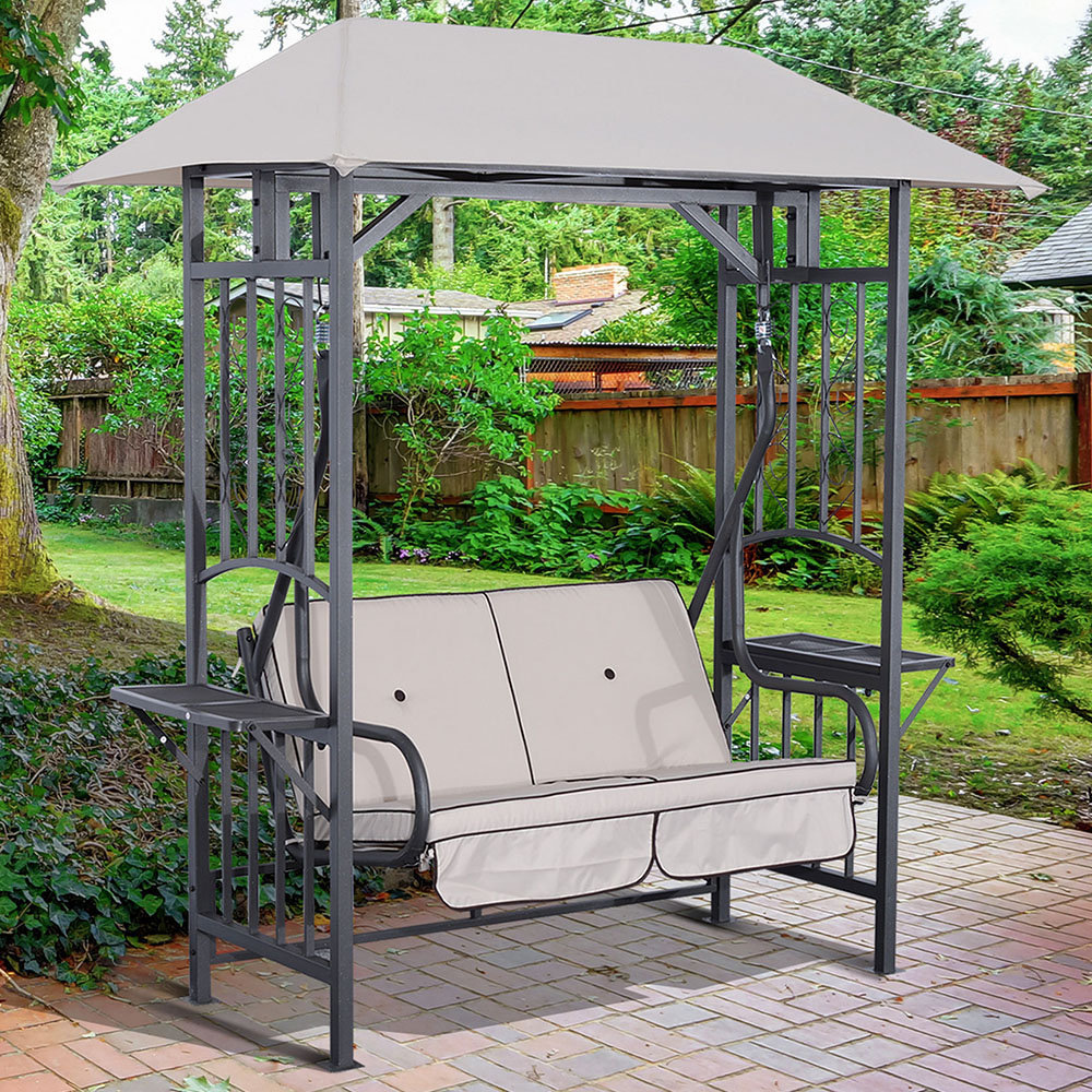 Outsunny 2 Seater Canopy Swing Chair with Side Drink Panel Image