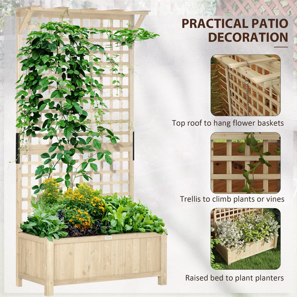Outsunny Natural Wood Planter with Trellis for Climbing Plants Image 4