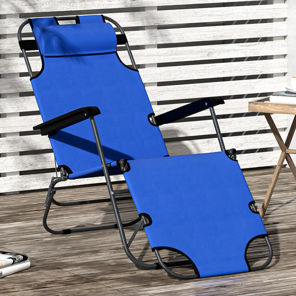 Outsunny 2 in 1 Blue Folding Recliner Chair and Sun Lounger Image 1